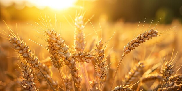 Foto retrato de los campos de trigo dorados iluminados por el sol