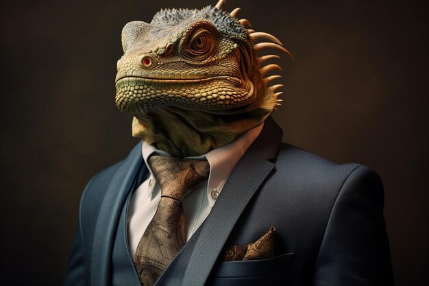 El retrato de la caprichosa iguana39 en atuendo formal