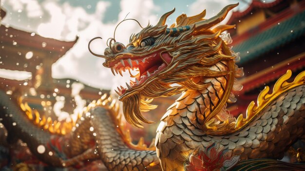 Foto retrato de cara de dragón místico bestia legendaria animal símbolo del año nuevo chino mascota