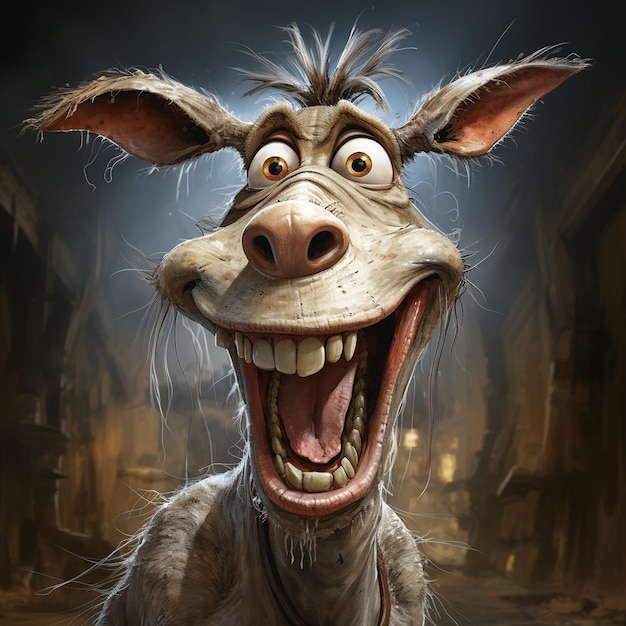 Retrato caricaturesco de un burro gracioso