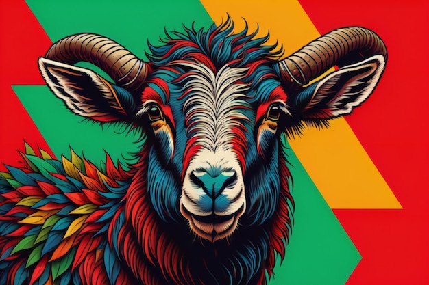 Retrato de un carnero con un fondo multicolor Ilustración generada