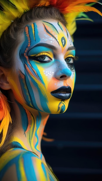 Retrato cautivador de una mujer con rostro colorido Generativo Ai