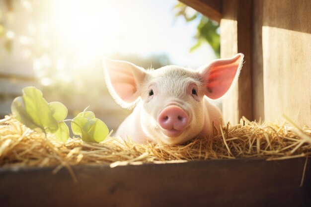 Foto retrato de cerca de un lechón dentro de la granja