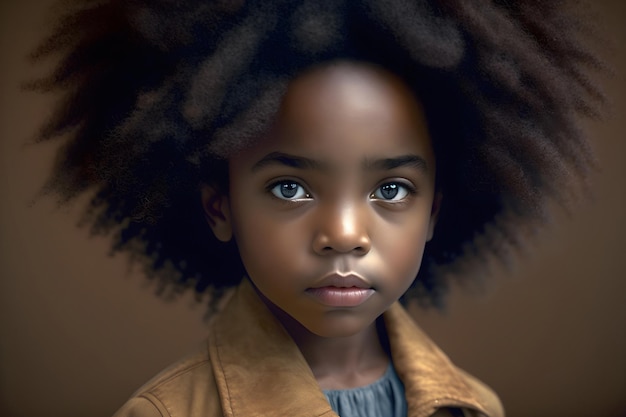Retrato de cerca de una linda niña afroamericana
