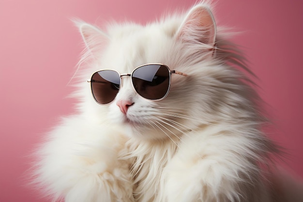 Un retrato cercano de un gato peludo blanco de moda Generative Ai