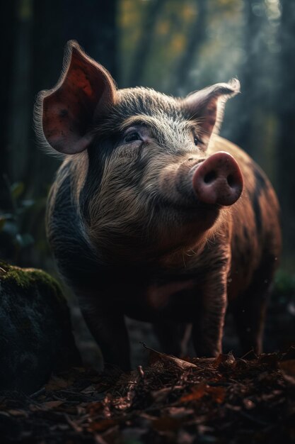 Retrato de cerdo Iluminación dramática y cinematográfica Fotografía IA generativa