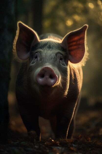 Retrato de cerdo Iluminación dramática y cinematográfica Fotografía IA generativa