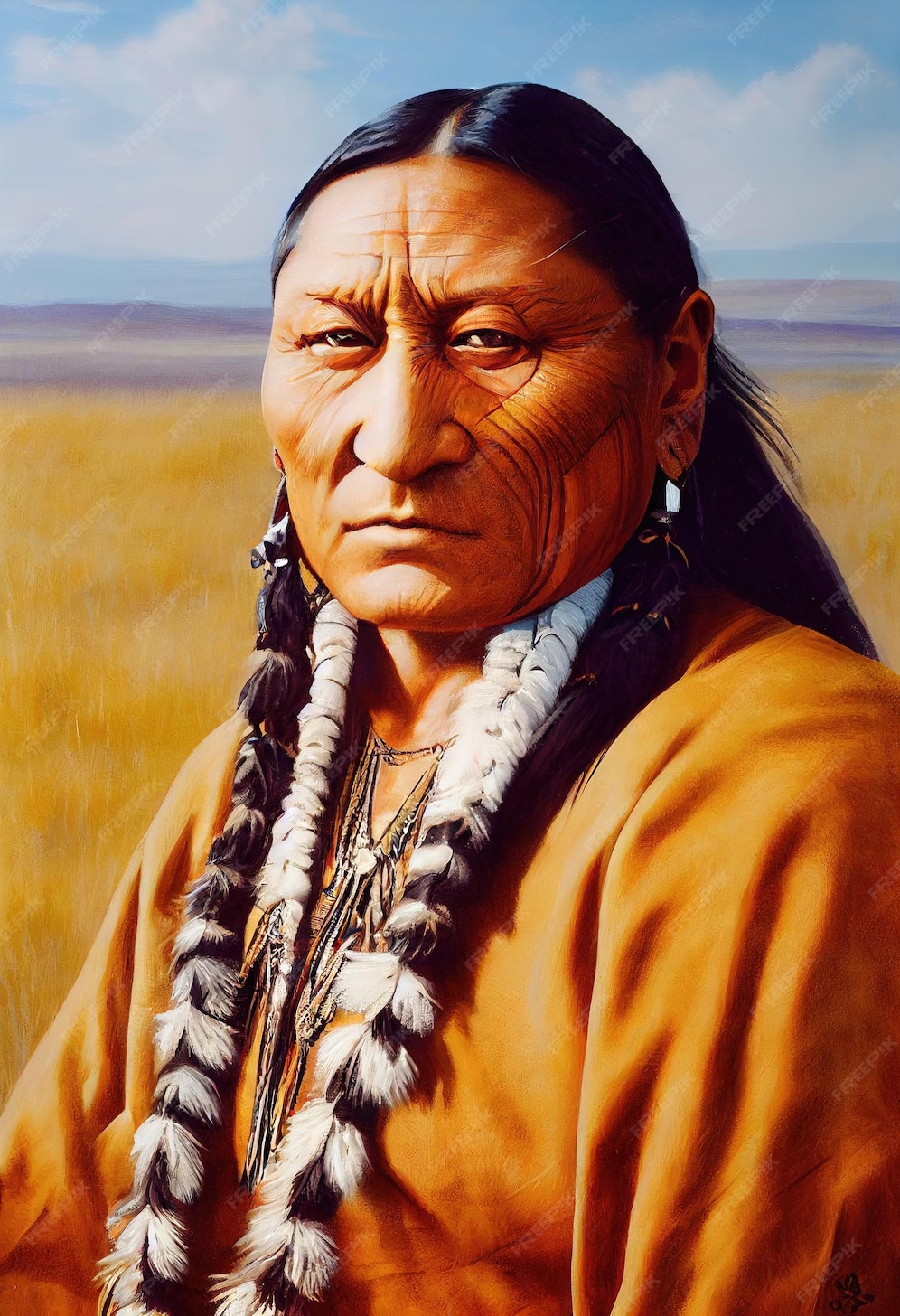 Retrato de un chamán indio ficticio de la tribu india comanche un Retrato de un chamán indio ficticio de la tribu india comanche un