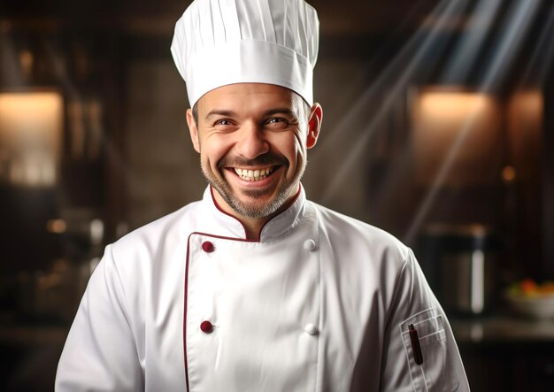 Retrato de un chef feliz, sonriente y confiado
