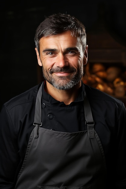 Un retrato de un chef profesional en una pose de negocios