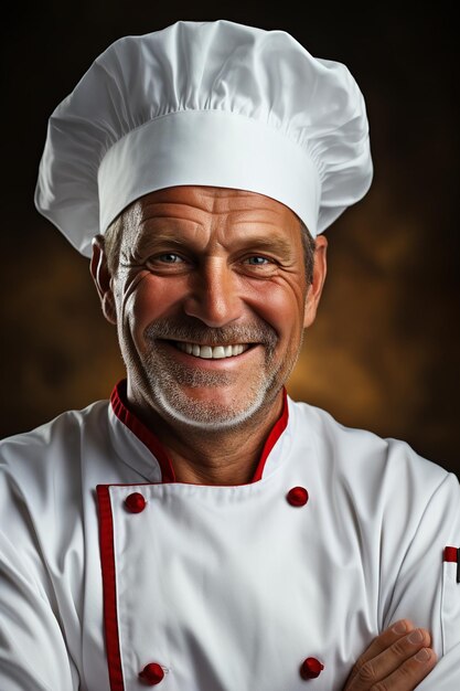 Un retrato de un chef profesional en una pose de negocios