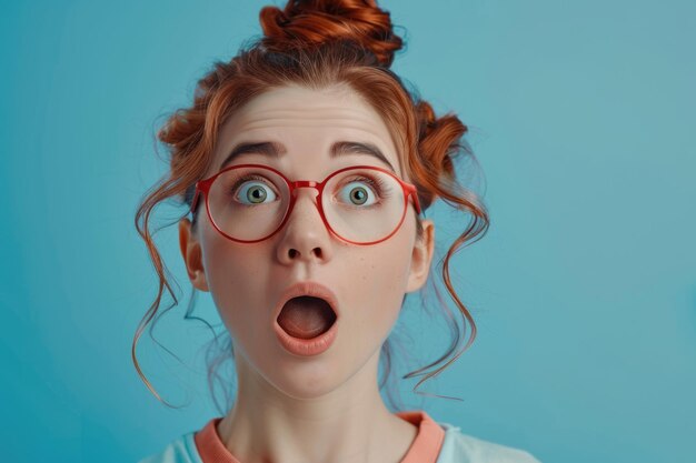 Foto retrato de una chica alegre con una novedad de espacio de copia en fondo azul