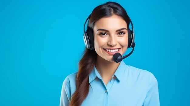 Retrato de una chica atractiva, a la moda y alegre mostrando el servicio de mesa de ayuda