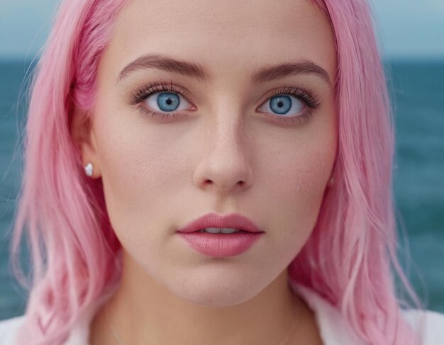 retrato de una chica de cabello rosa