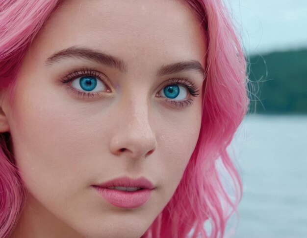 retrato de una chica de cabello rosa