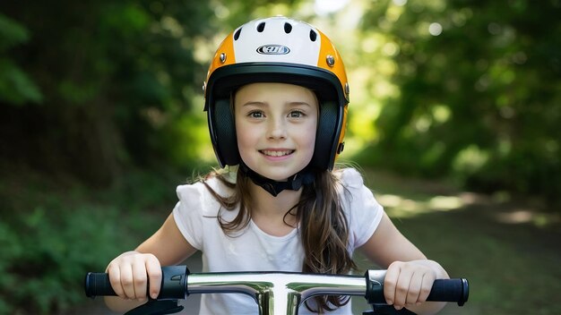 Foto retrato de una chica con casco de scooter