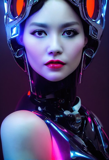 Retrato de una chica ciberpunk de ciencia ficción Mujer futurista de alta tecnología del futuro