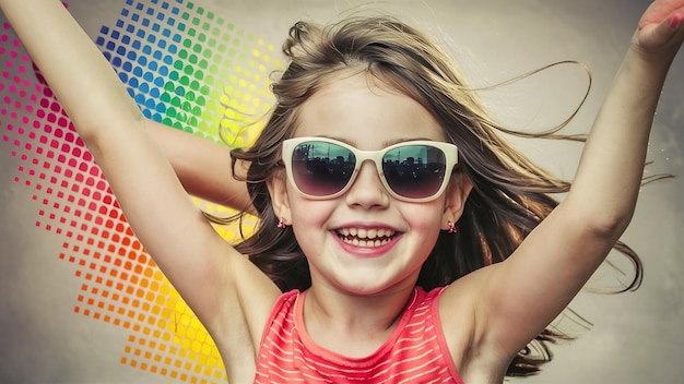 Retrato de una chica emocionada con gafas de sol posando