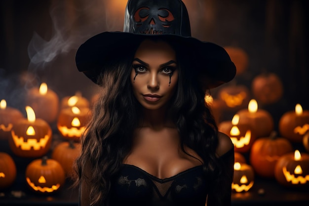 Foto retrato de chica con esqueleto de maquillaje retrato de mujer joven con arte facial pintado para máscara de halloween