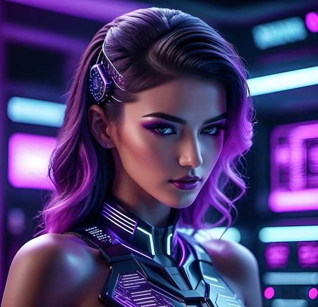 Foto retrato de una chica en estilo cyberpunk