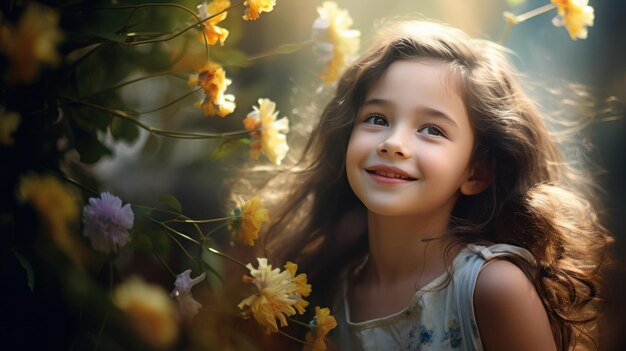 Retrato de una chica felicidad y flor