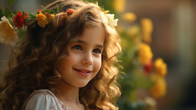 Retrato de una chica felicidad y flor