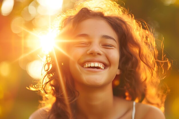 Foto retrato de una chica feliz sonriendo