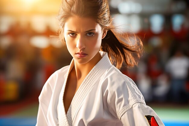 Foto retrato de una chica haciendo karate