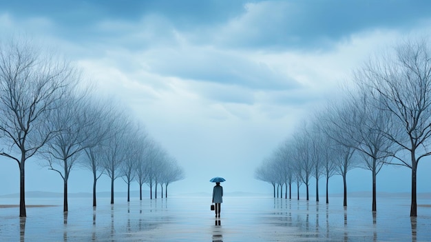 Retrato de una chica en la lluvia con paraguas