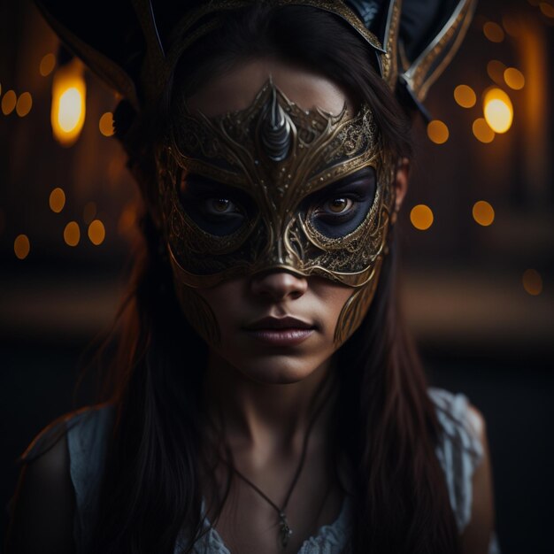 Retrato de una chica con una máscara de carnaval