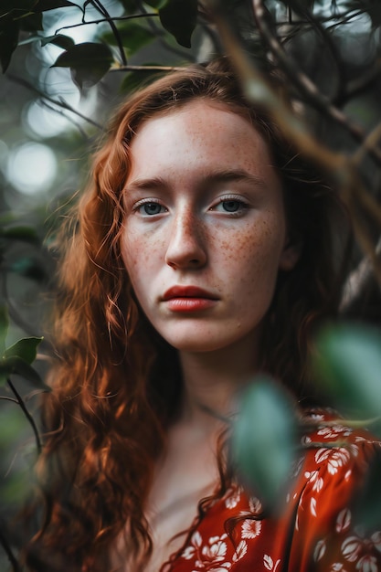 Retrato de una chica pelirroja con pecas en la cara