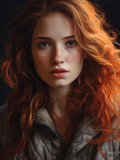 Un retrato de una chica con el pelo rojo.