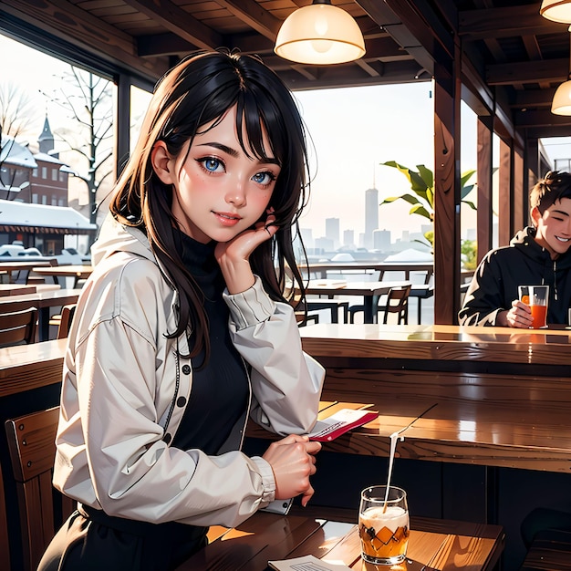 retrato de una chica en un restaurante