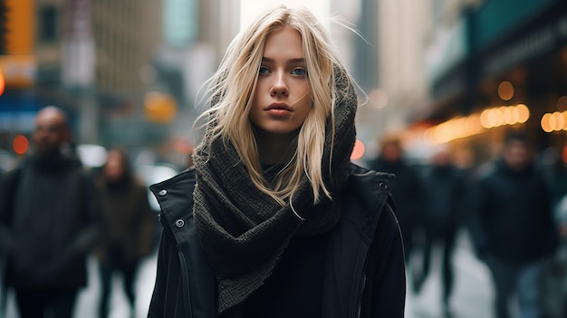 Retrato de una chica rubia en la ciudad