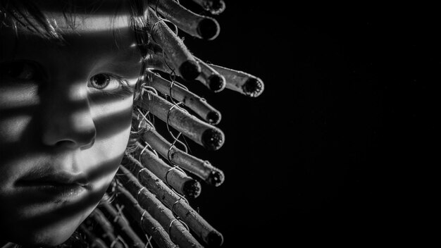 Foto retrato de una chica a la sombra de la luna