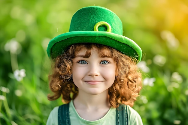 Foto retrato de una chica sonriente con un sombrero concepto del día de san patricio