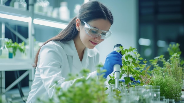 Retrato científico de fábrica de medicina trabajador en plantas de laboratorio médico de proceso trabajando en investigación en la industria farmacéutica mirando una sonrisa