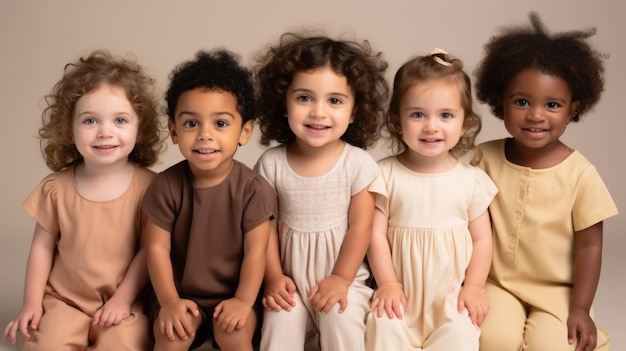 Foto retrato de cinco niños de diferentes etnias