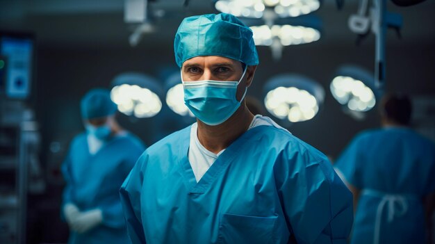 Foto retrato de un cirujano en la sala de operaciones