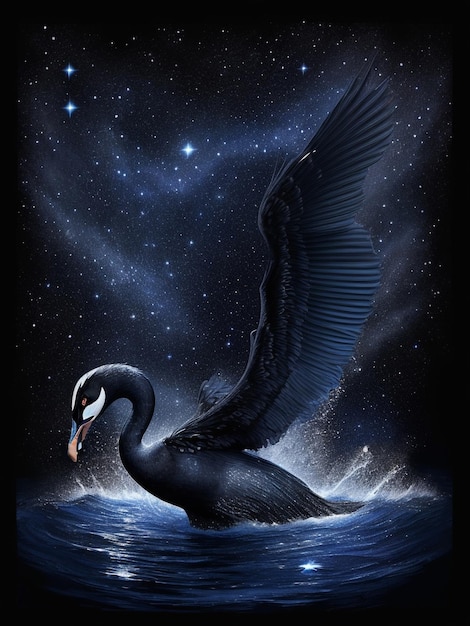 Retrato de un cisne negro sobre un fondo negro