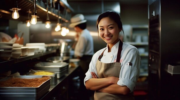 Retrato de un cocinero feliz en la cocina