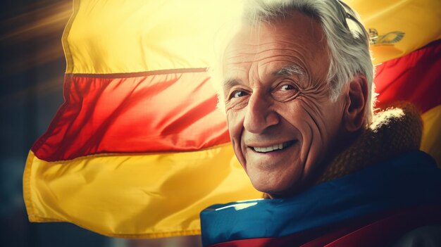 Retrato Colombia hombre senior con bandera nacional