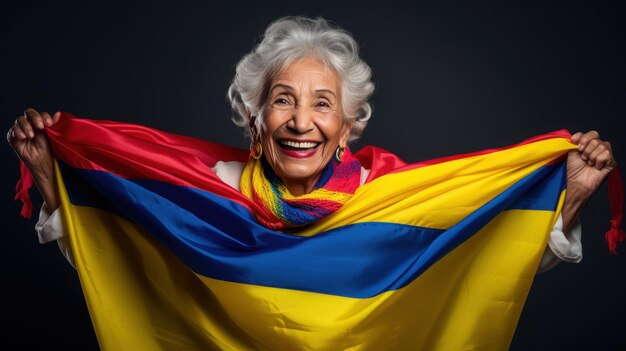 Retrato Colombia mujer senior con bandera nacional