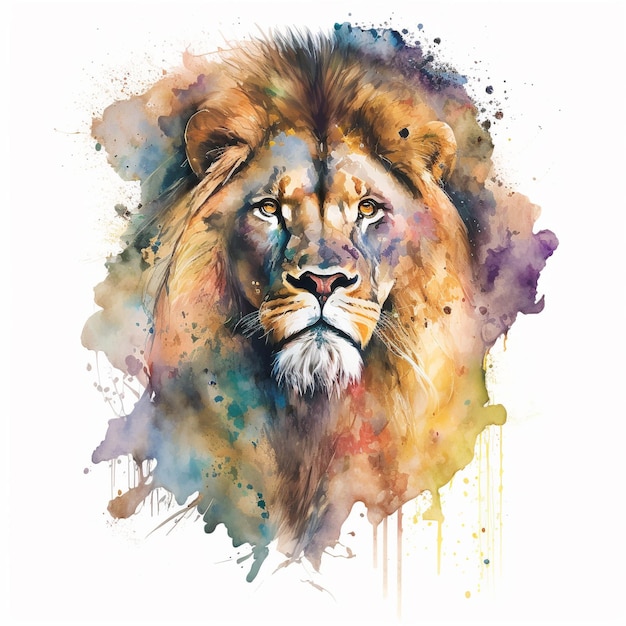 Foto un retrato colorido en acuarela de un león ia generativa