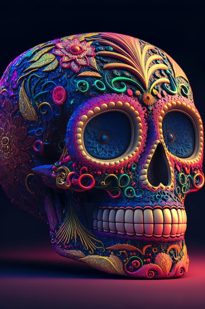 Retrato colorido de una calavera colorida para dia de los muertos Día de los muertos IA generativa