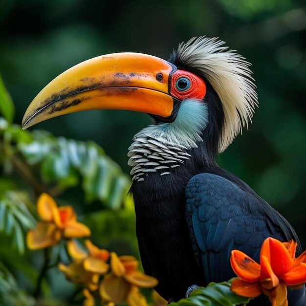 Foto retrato de un colorido cuerno nativo de indonesia