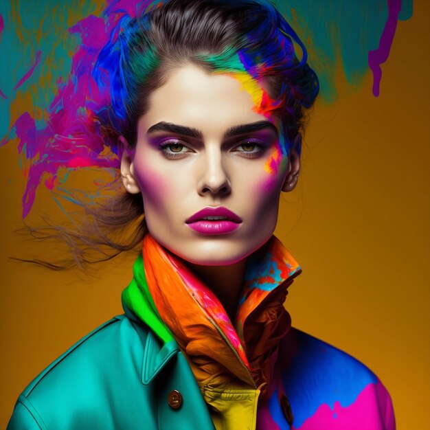 Foto retrato colorido de mulher de moda ai generativa olhando a câmera confiante