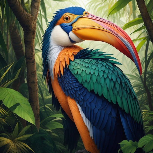 retrato colorido de pelicano