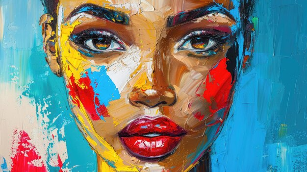 Retrato colorido de uma mulher com uma sobreposição de pintura texturizada