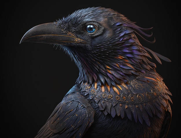 Retrato colorido do corvo malvado com elementos ornamentais orientais Fundo de Halloween Tecnologia generativa de IA
